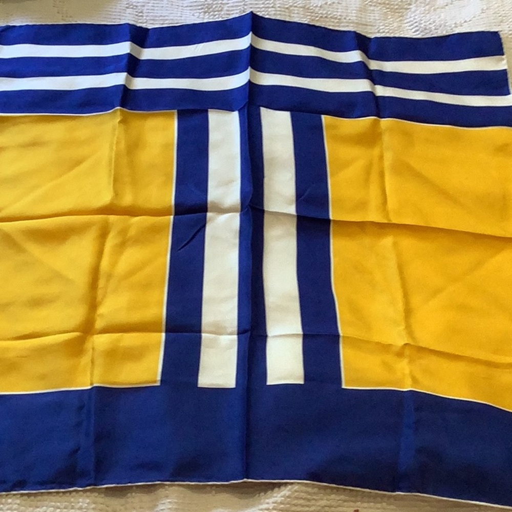 Blue and Yellow Striped Scarf Jean Casanave vintage excellent 26” I magnin
